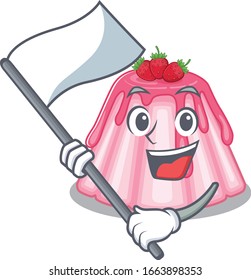 Funny strawberry jelly cartoon character style holding a standing flag