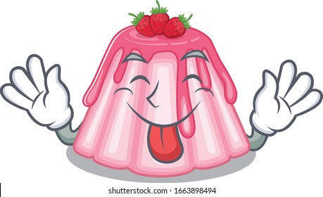 Funny strawberry jelly mascot design with Tongue out