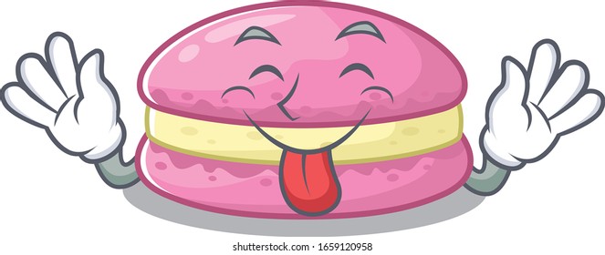 Funny strawberry macarons mascot design with Tongue out