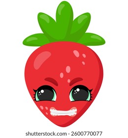 Funny strawberry with a playful facial expression and big expressive eyes. A creative fruit character perfect for stickers, kids' illustrations, food packaging, and fun digital art