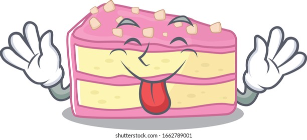 Funny strawberry slice cake mascot design with Tongue out
