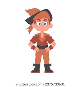 Funny and strict man pirate. Guy in a pirate costume. Cartoon style