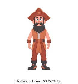 Funny and strict man pirate. Guy in a pirate costume. Cartoon style