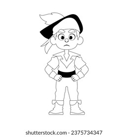 Funny and strict man pirate. Guy in a pirate costume. Coloring style