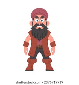 Un hombre pirata gracioso y estricto. Un tipo disfrazado de pirata. Estilo de la caricatura