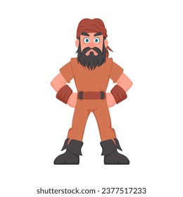 Un hombre pirata gracioso y estricto. Un tipo disfrazado de pirata. Estilo de la caricatura