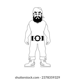Funny and strict man pirate. Guy in a pirate costume. Coloring style