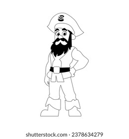 Funny and strict man pirate. Guy in a pirate costume. Coloring style