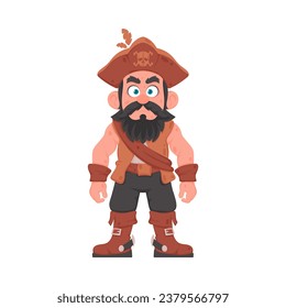Funny and strict man pirate. Guy in a pirate costume. Cartoon style