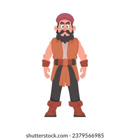 Un hombre pirata gracioso y estricto. Un tipo disfrazado de pirata. Estilo de la caricatura