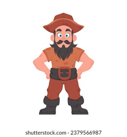 Un hombre pirata gracioso y estricto. Un tipo disfrazado de pirata. Estilo de la caricatura