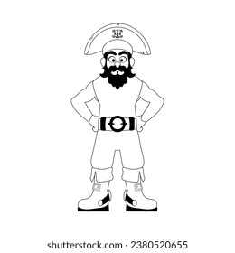 Un hombre pirata gracioso y estricto. Un tipo disfrazado de pirata. Estilo de color