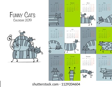 Funny striped cats. Design calendar 2018