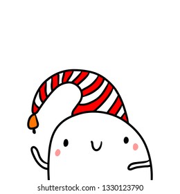 Funny stripes hat hand drawn illustration with cute marshmallow cartoon minimalism