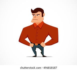 Funny Strong Cartoon Security Guard. Vector Illustration.