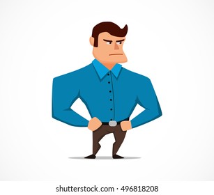 Funny Strong Cartoon Security Guard. Vector Illustration.