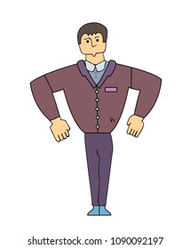 Funny strong man character in brown. Simple vector illustration. Comic style. Isolated on white background.