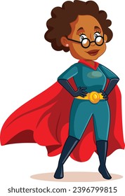 
Funny Strong Superhero Granny Vector Character of African Ethnicity. Strong super grandma wearing cape and hero costume
