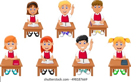 Funny Students Cartoon Learning Stock Vector (Royalty Free) 498187669 ...