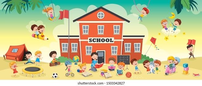 Funny Students and School Building
