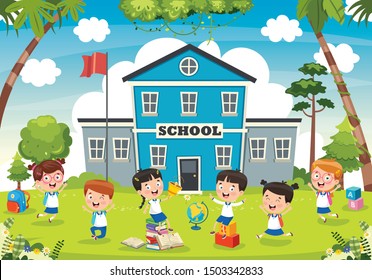 Funny Students and School Building Funny Students and School Building