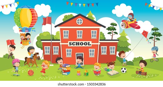 Funny Students and School Building