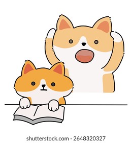 Funny study panic orange cat cartoon illustration art 