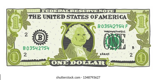 Funny style Illustration one dollar bill magazin economy crisis issue 1dollar banknote cash