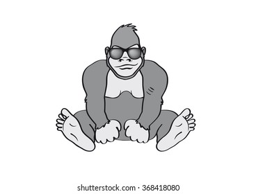 Funny stylish gorilla with sunglasses cartoon icon vector. Sitting gray gorilla primate icon vector isolated on a white background
