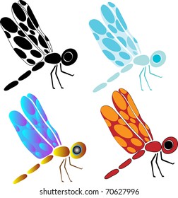 Funny stylization dragonfly in black &white and color illustration, Art element for design.