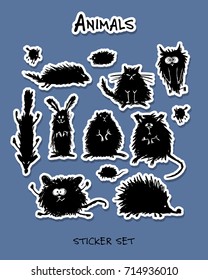 Funny stylized animals, stickers collection for your design
