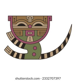 Funny stylized tabby kitten or cat with striped tail. Native American animal motif from ancient Paracas, Peru. Isolated vector illustration.