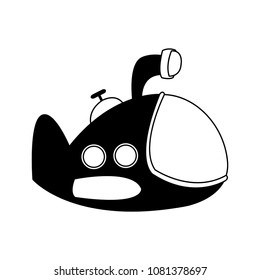 Funny submarine cartoon on black and white colors