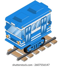 Funny subway car. Isometric. Isolated on a white background. Vector illustration.