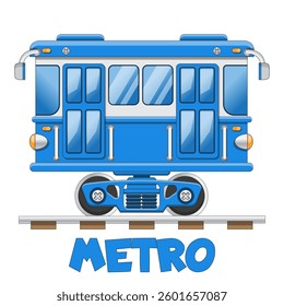 Funny subway car. Side view. Isolated on a white background. Vector illustration.