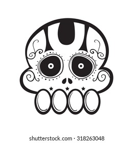 Funny sugar skull line art vector illustration
