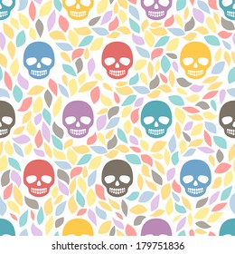Funny sugar skulls. Seamless Background. Hand drawn vector illustration. Seamless pattern can be used for wallpaper, pattern fills, web page background, surface textures