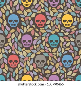 Funny sugar skulls. Seamless Background. Hand drawn vector illustration. Seamless pattern can be used for wallpaper, pattern fills, web page background, surface textures