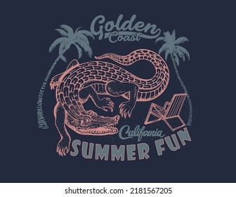 funny summer beach design with crocodile vector