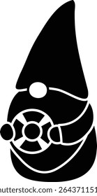 Funny summer gnome silhouette vector isolated. 
Cute beach gnome holding a swimming ring illustration.
Transparent background.