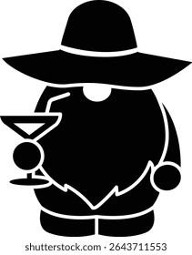 Funny summer gnome silhouette vector isolated. 
Cute beach gnome holding a cocktail illustration.
Transparent background.