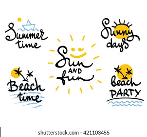 Funny summer hand drawing calligraphy/Set of summer and travels vector images