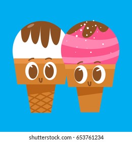 Funny summer ice cream flat icon design. Vector illustration. Good for menu design