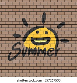 funny summer illustration in brick wall