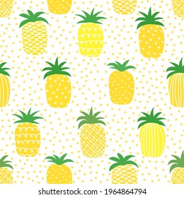 Funny summer print. Seamless pattern with yellow pineapples.