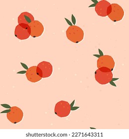 Funny summer repeat, hand-drawn orange fruits with retro vibes. Vector backdrop for textile, fabric, wrapping paper, wallpaper, and other print and design.