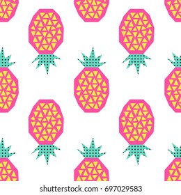 Funny summer tropical pattern with pineapples. Creative illustration in cutout style