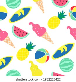 Funny summer vector seamless pattern illustration.