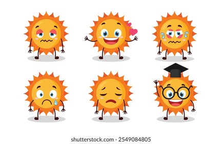 funny sun character with different pose activity design illustration