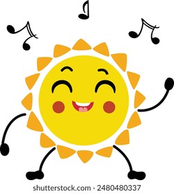 Funny sun character mascot dancing to music